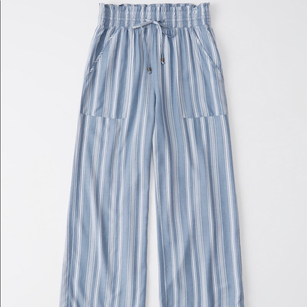 ❤️ Abercrombie Cropped Wide-Leg Pants Blue Stripe